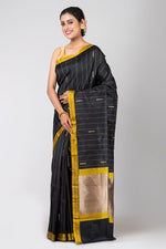 Jemisha (Black Silk Saree with all over Stripe Jaal)