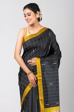 Jemisha (Black Silk Saree with all over Stripe Jaal)