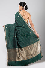 Rohini (Bottle Green Silk Saree with all over Stripe Jaal)