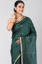 Rohini (Bottle Green Silk Saree with all over Stripe Jaal)