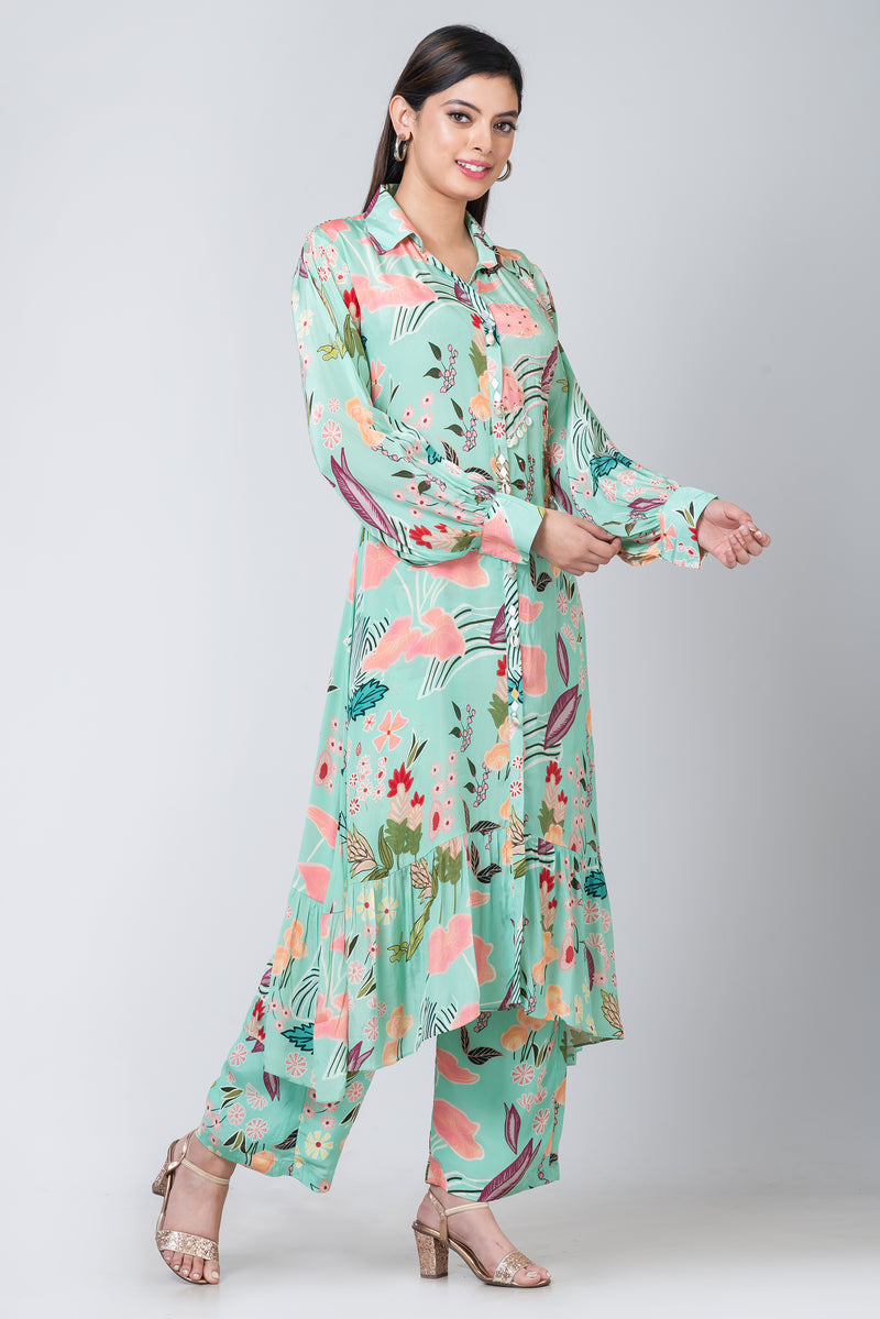 Oasis (Muslin Silk Floral Long Kurta Set)