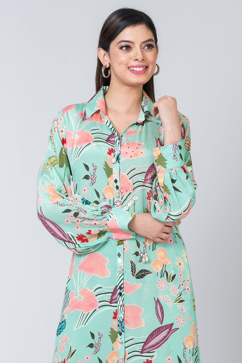 Oasis (Muslin Silk Floral Long Kurta Set)