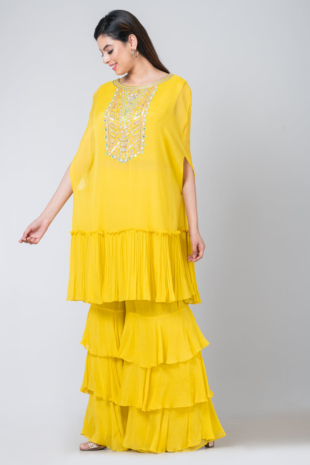 Coreopsis (Georgette Scallop Sharara with Kurta)