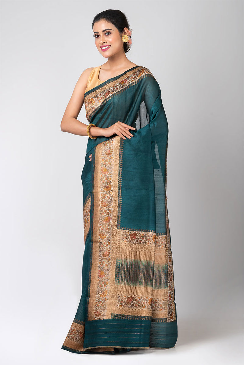 Morni (Peacock Green Tussar Silk Saree)