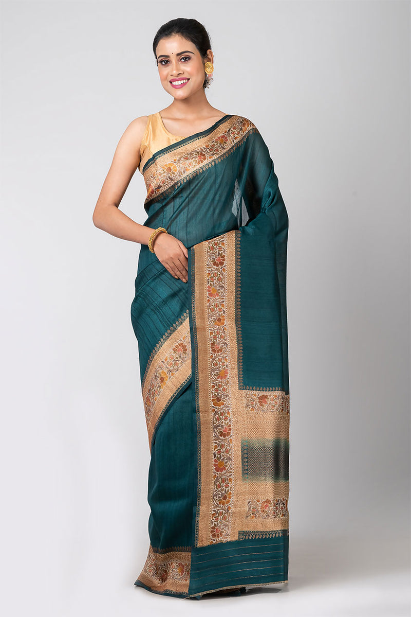 Morni (Peacock Green Tussar Silk Saree)