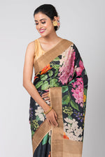 Floral Fantasy (Black Floral Tussar Saree)