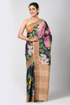 Floral Fantasy (Black Floral Tussar Saree)