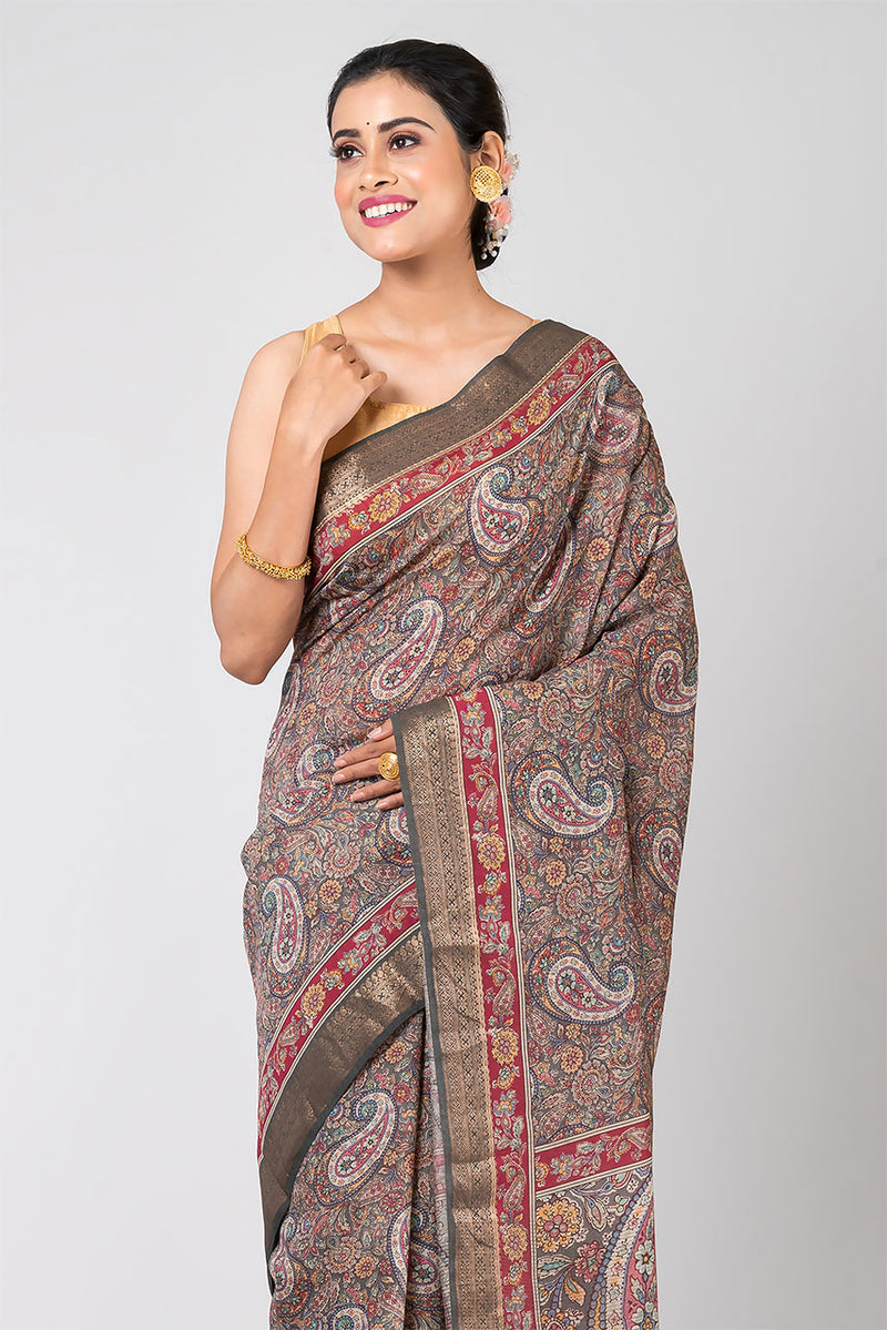 Mahima (Grey Tussar Kalamkari Saree)