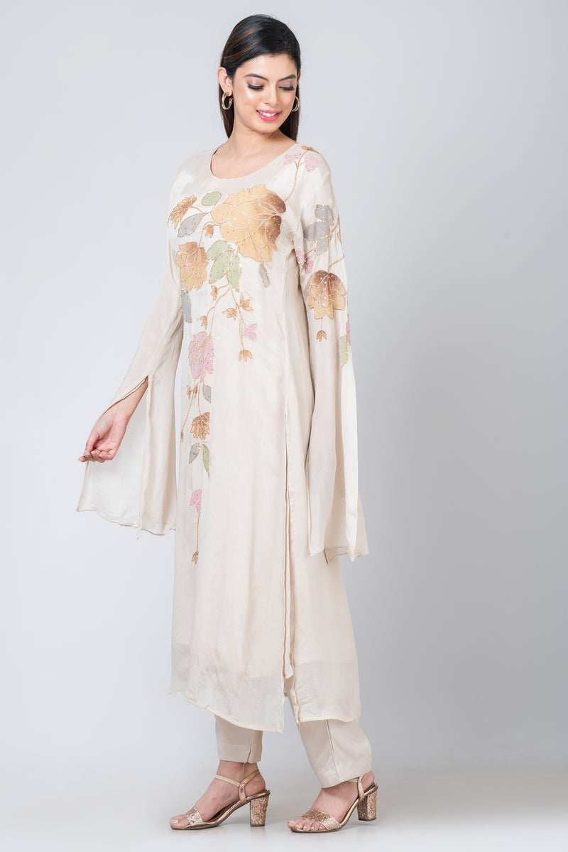 Celia (White Chinon Silk Kurta Set with Cut-dana Work)