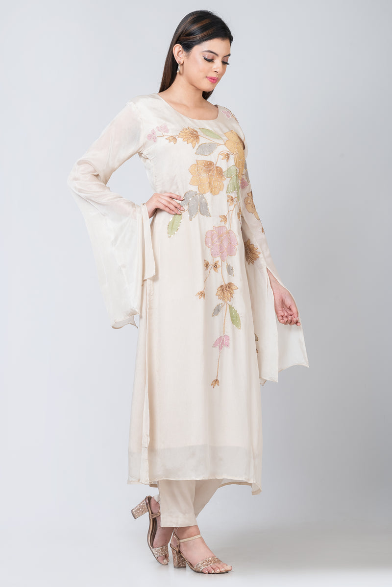 Celia (White Chinon Silk Kurta Set with Cut-dana Work)