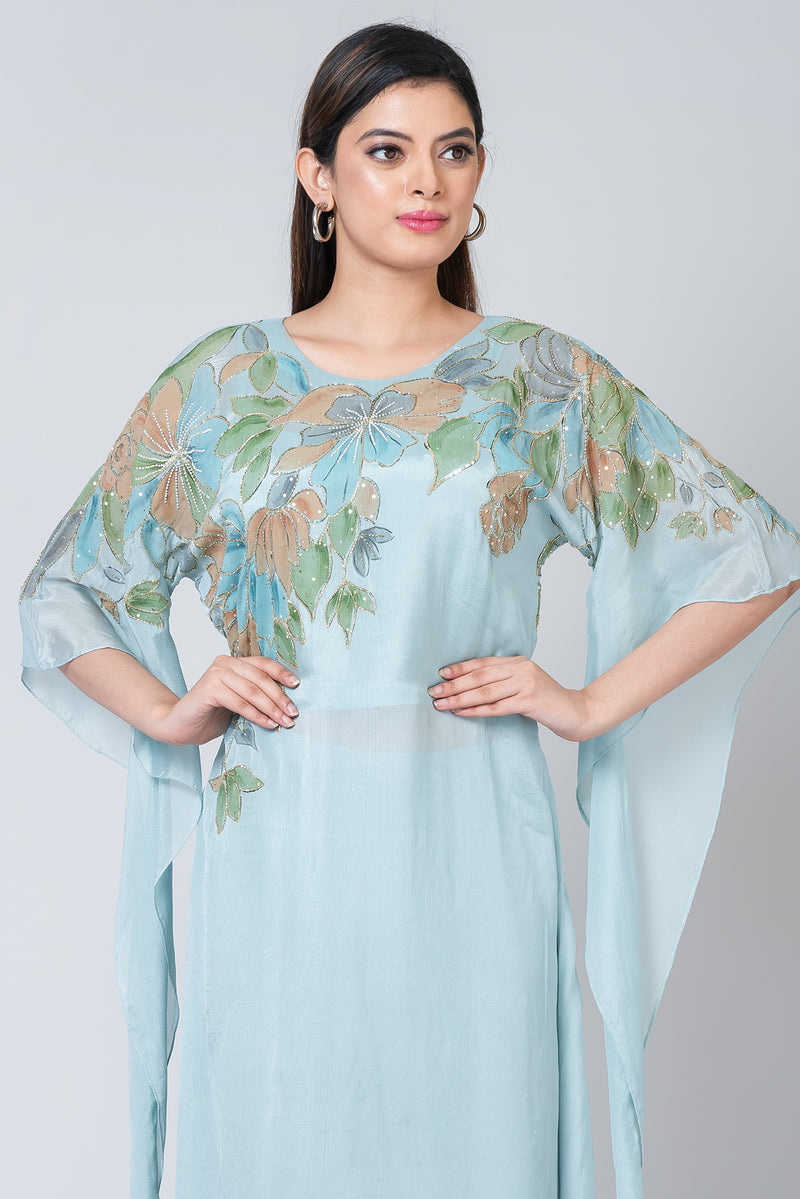 Desdemona (Sky-blue Chinon Silk Kurta Set with Cut-dana Work)