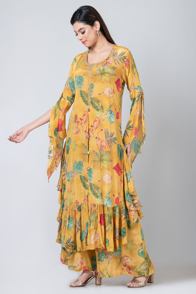 Heer (Yellow Crepe Silk Long Kurta Set)