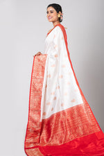 Shohag (Silk Traditional Bengali White Saree with Red Border)