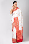 Shohag (Silk Traditional Bengali White Saree with Red Border)