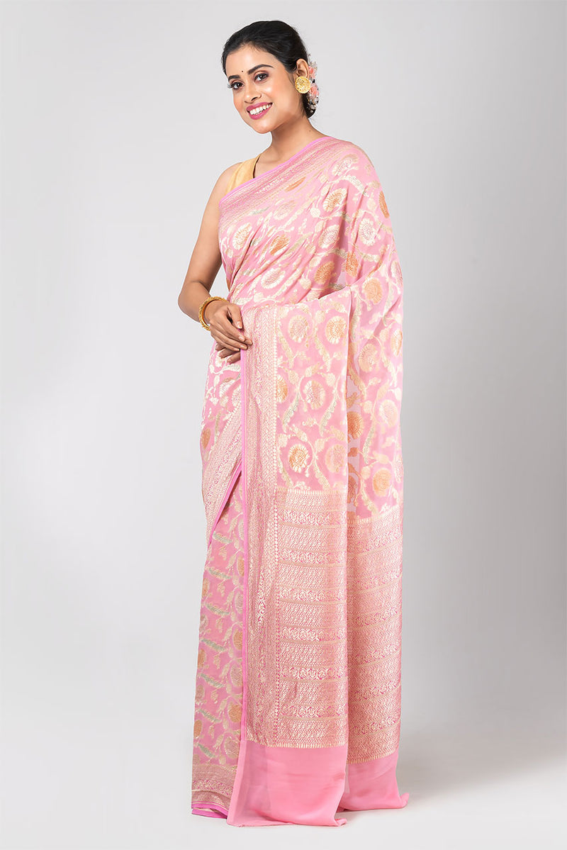 Gulabo (Pink Floral Georgette Khaddi Saree)