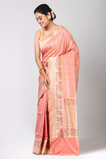 Manorama (Peach Silk Saree with Silver Zari Stripe)