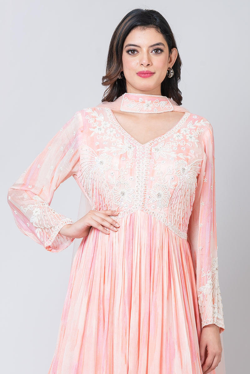 Prunus  (Chinon Silk Anarkali Suit with Net Dupatta)