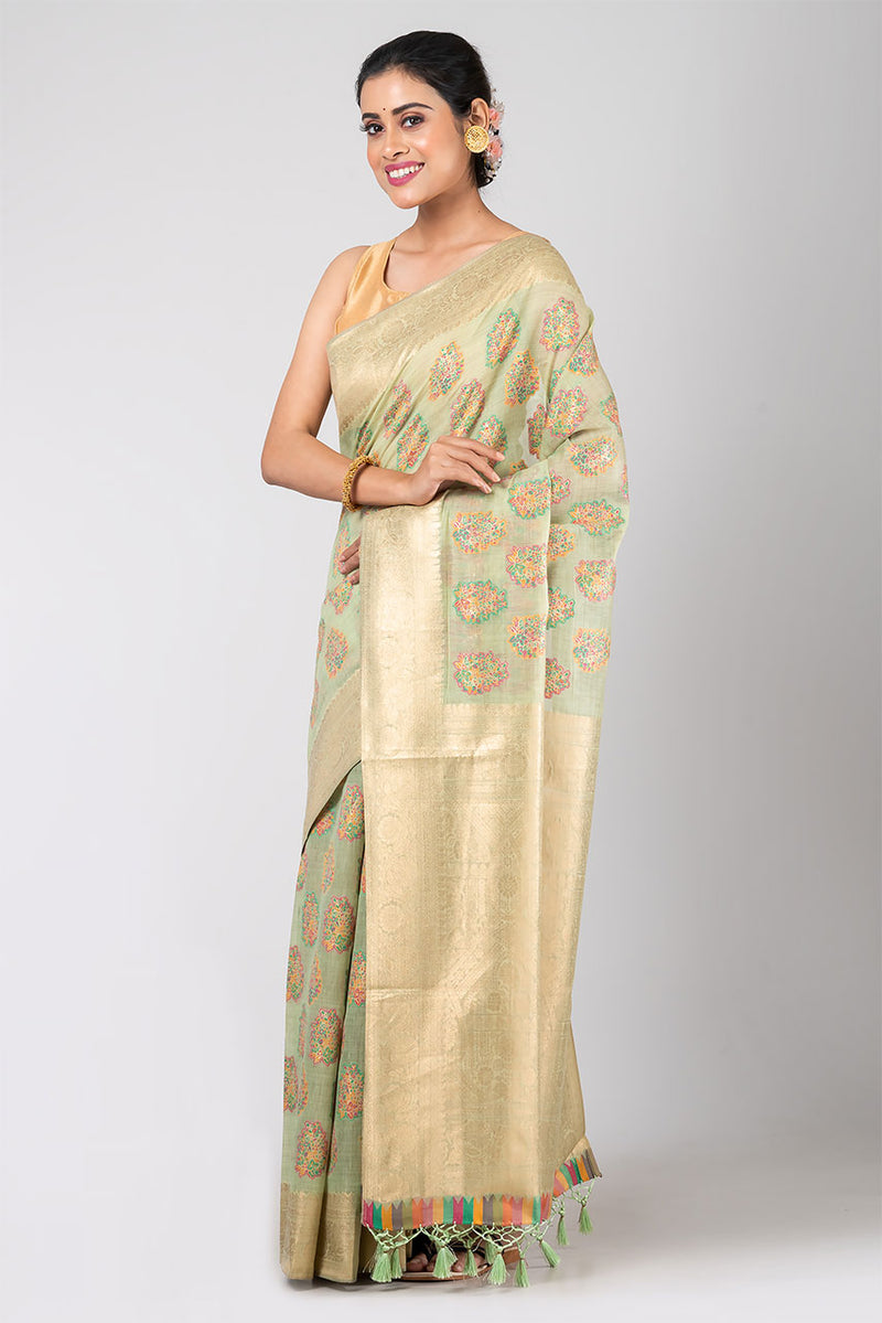 Kusum (Peach Floral Georgette Khaddi Saree)