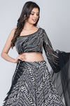 Reshamiya (Lehenga with one-side shoulder blouse and net dupatta)