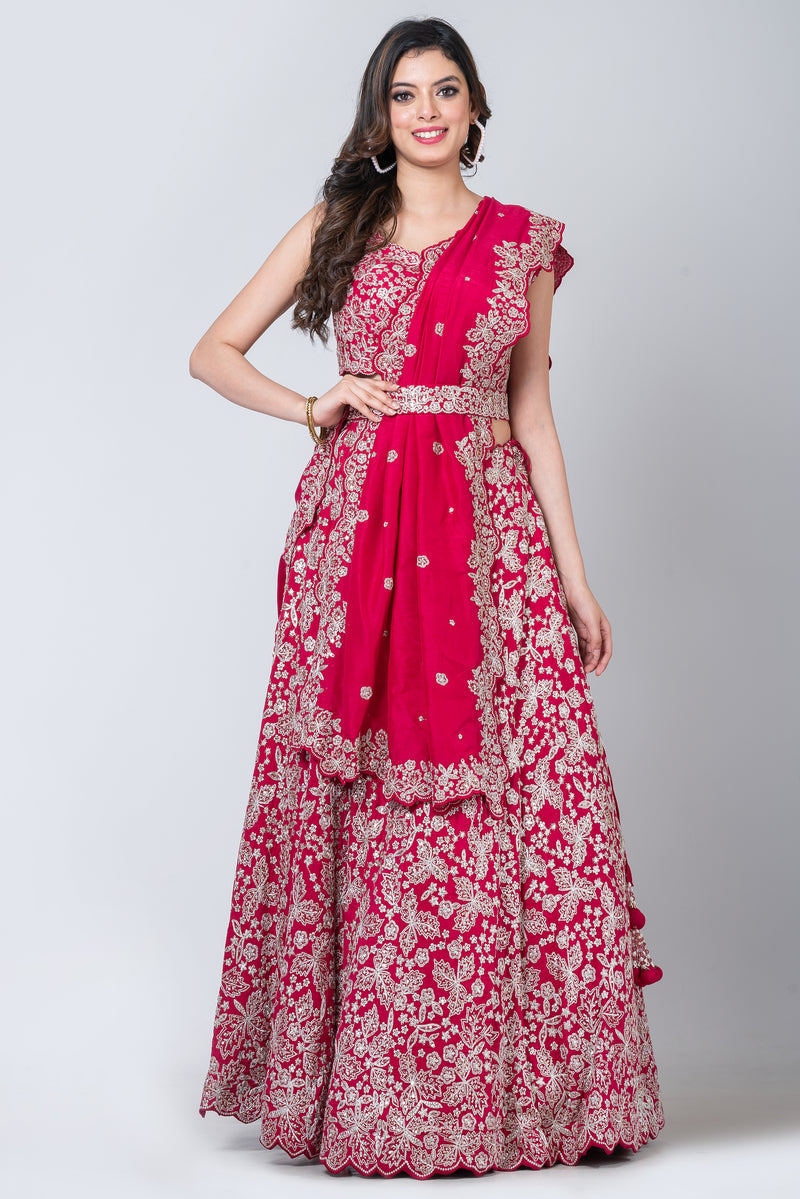 Qirmazi (Lehenga with blouse and dupatta)