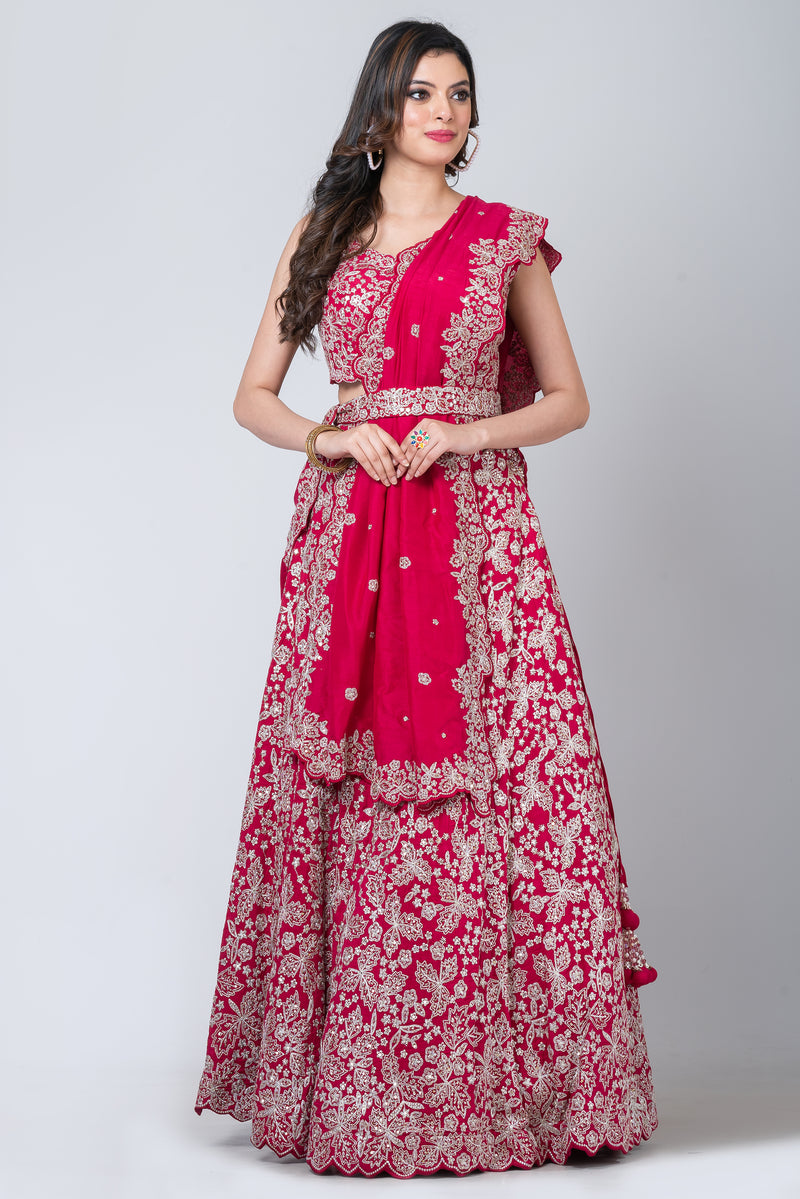 Qirmazi (Lehenga with blouse and dupatta)