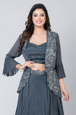 Shale (Chinon Silk Lehenga with blouse and short jacket)