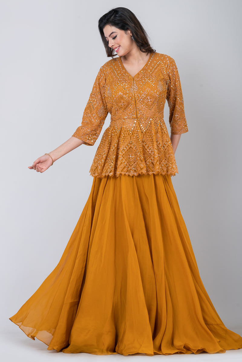 Gazania  (Lehenga with peplum top and net dupatta)