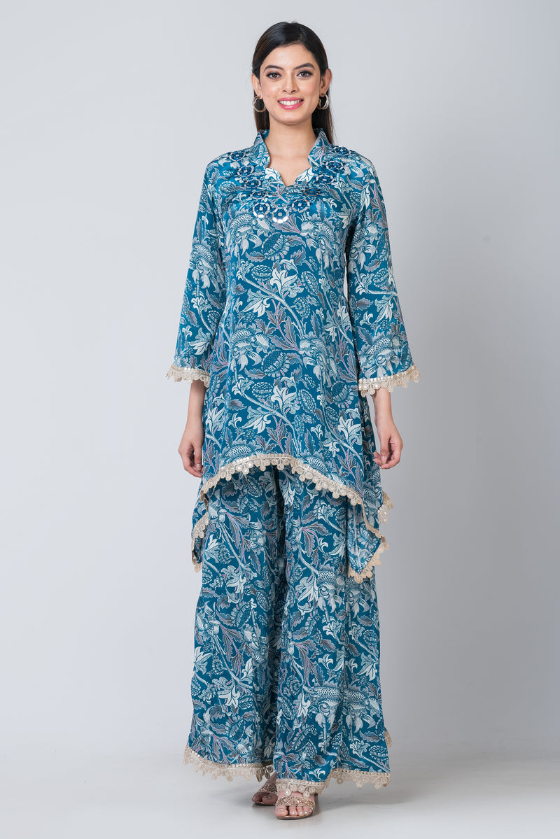 Fern n’ Petal (Blue Floral Kurta & Palazzo Set)