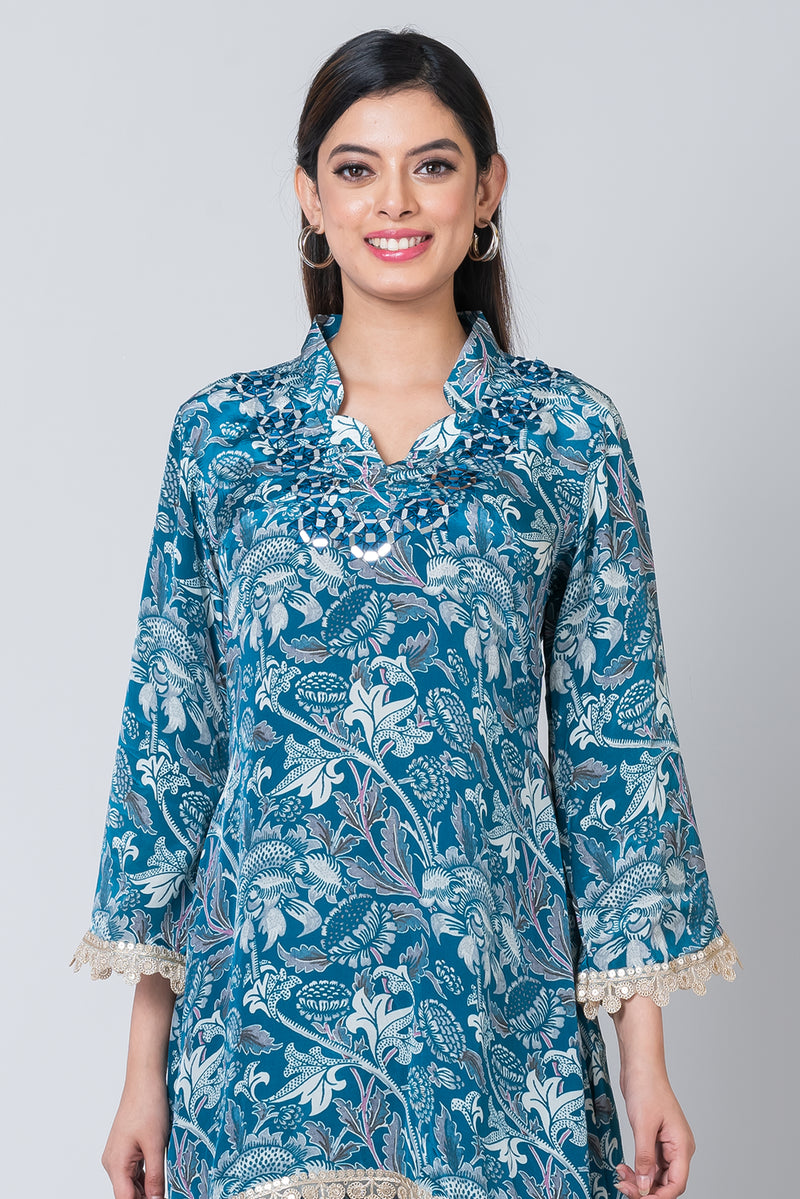 Fern n’ Petal (Blue Floral Kurta & Palazzo Set)