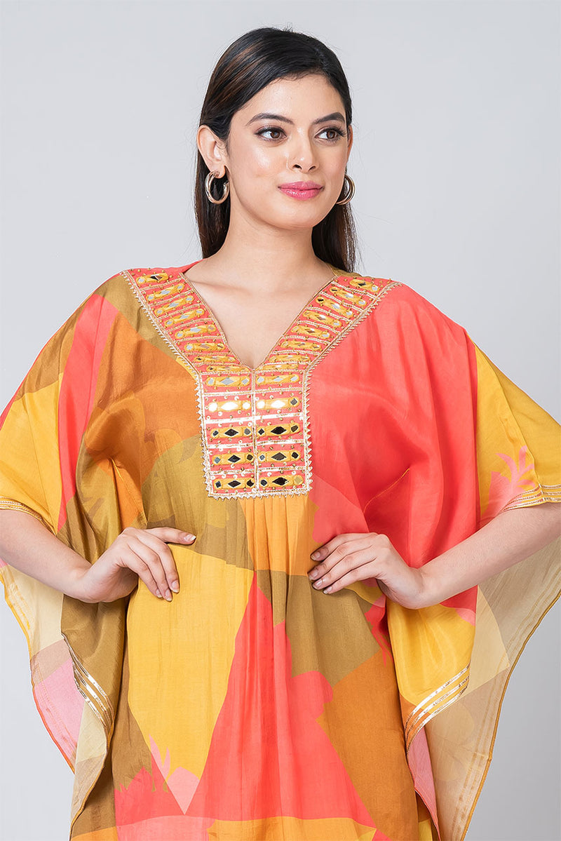 Zinnia (Muslin Silk Printed Kaftan with Pant)