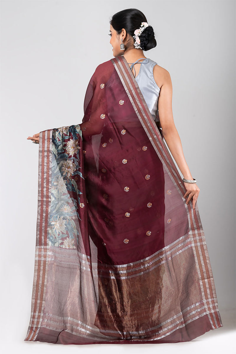 Manohari (Wine Organza Saree)