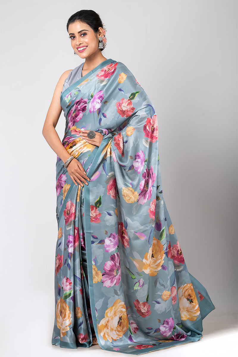 Rosy Affair  (Satin Digital Printed Saree)