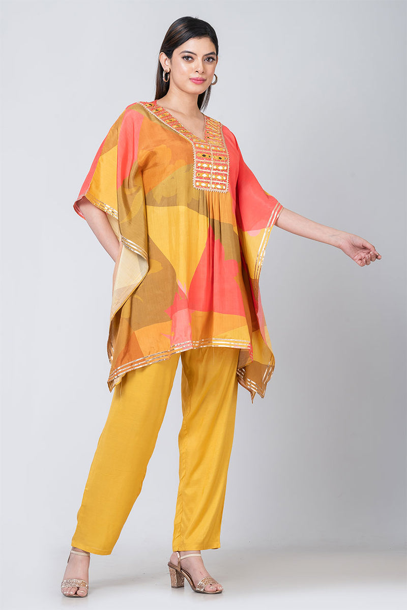 Zinnia (Muslin Silk Printed Kaftan with Pant)