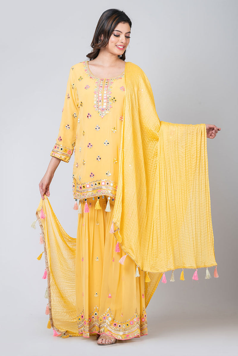 Suvarna (Georgette Sharara with Short Kurta and Crush Dupatta)