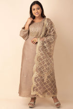 Chanderi Silk Kurti In Copper Colour With Organza Dupatta