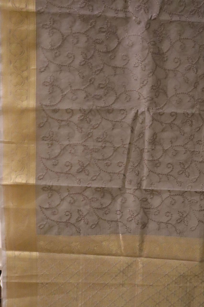 Chanderi Cotton Saree in Grey Colour With Thread Work