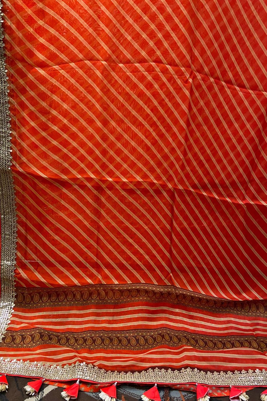 Lehriya Printed Organza Saree For Holi