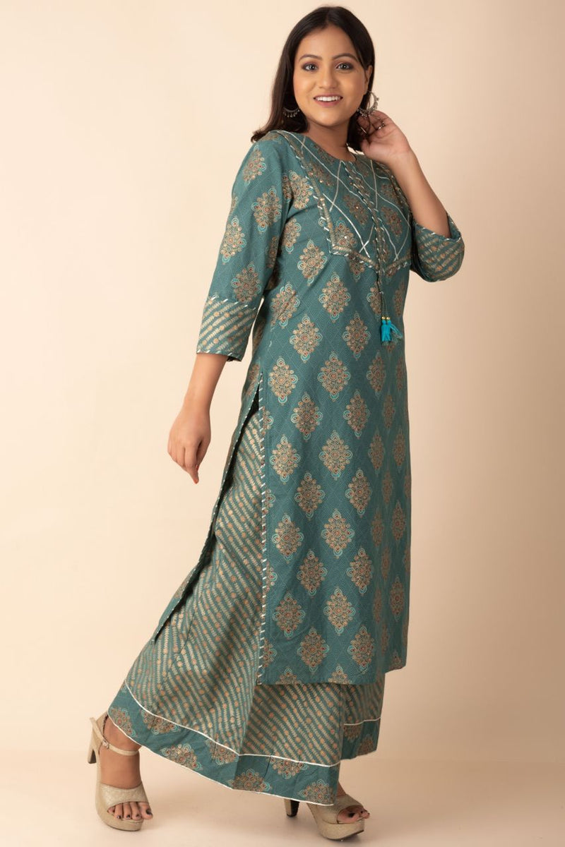 Printed Cotton Kurti Set With Palazzo Bottom