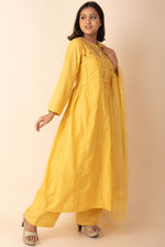 A Line Salwar Suit In Yellow Colour With Palazzo