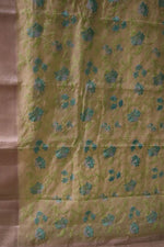 Chanderi Cotton Saree in Green Colour With Thread Work