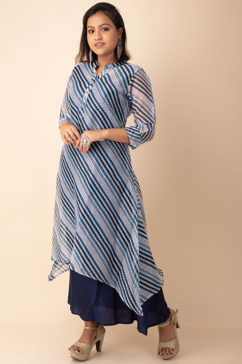 Assymetrical Indo Western Kurti In Blue Colour