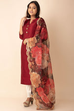 Silk Kurta In Maroon Colour With Organza Dupatta