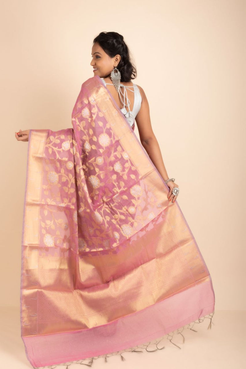 Pink Uppada Cotton Saree Rich With Zari Woven