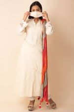 Offwhite Cotton Kurti With Crushed Dupatta