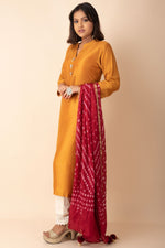 Golden Brown Kurti With Red Chundari Dupatta