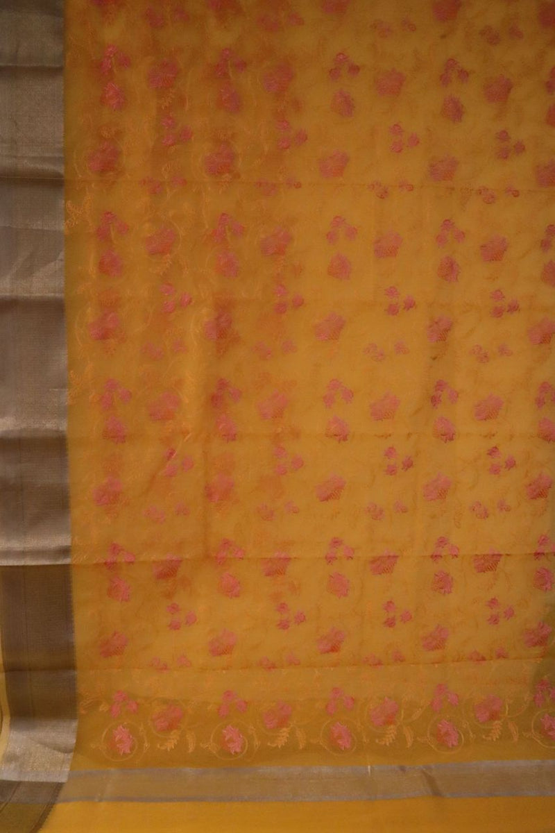 Chanderi Cotton Saree in Yellow Colour With Thread Work