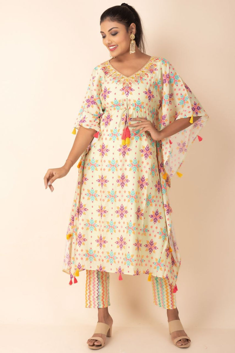 Kaftan Style Kurti Set With Pant Bottom