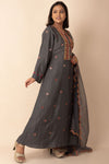 Long Kurti In Dark Grey Colour With Organza Dupatta