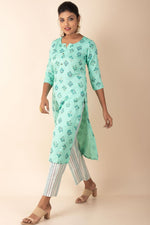 Casual Kurti With Stripe Pant in Sea Green Colour