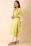 Green Cotton Kaftan With Embroidered Yoke